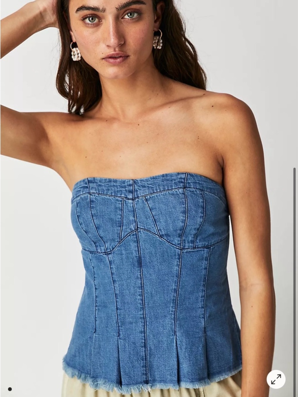 Free People Blue Denim Strapless Corset Top